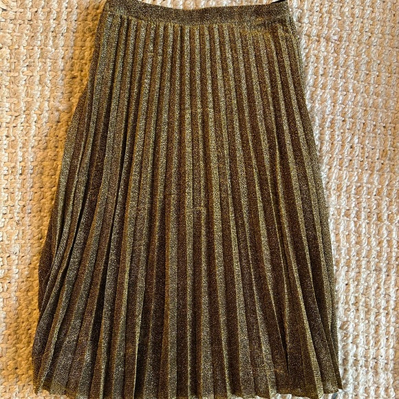 Gold Midi Pleated Skirt - Picture 1 of 3